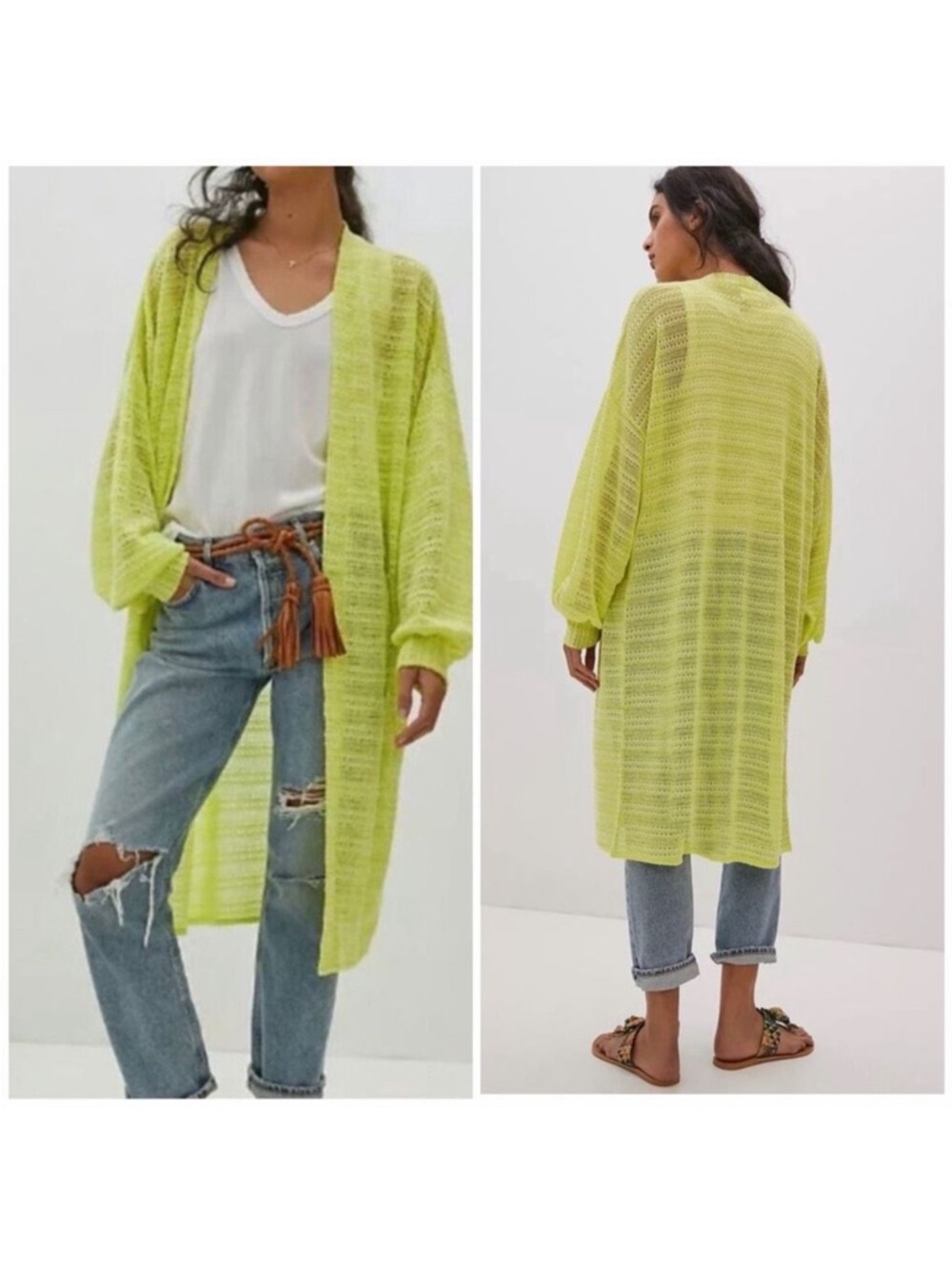 Anthropologie Lime Astrid Longline Open Front Knit Duster Cardigan One Size
